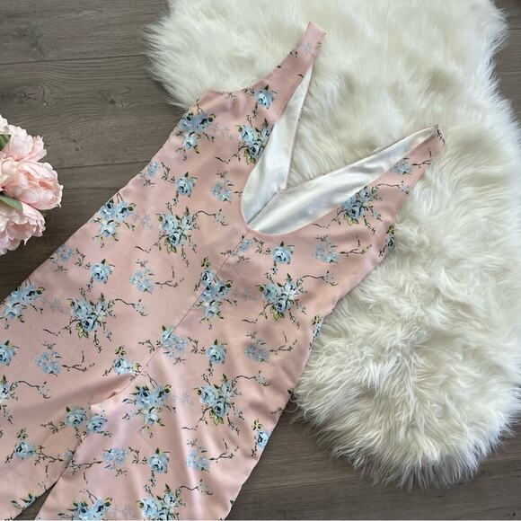 New LPA Alina Light Pink Floral Wide Leg Belted Jumpsuit - Picture 8 of 10